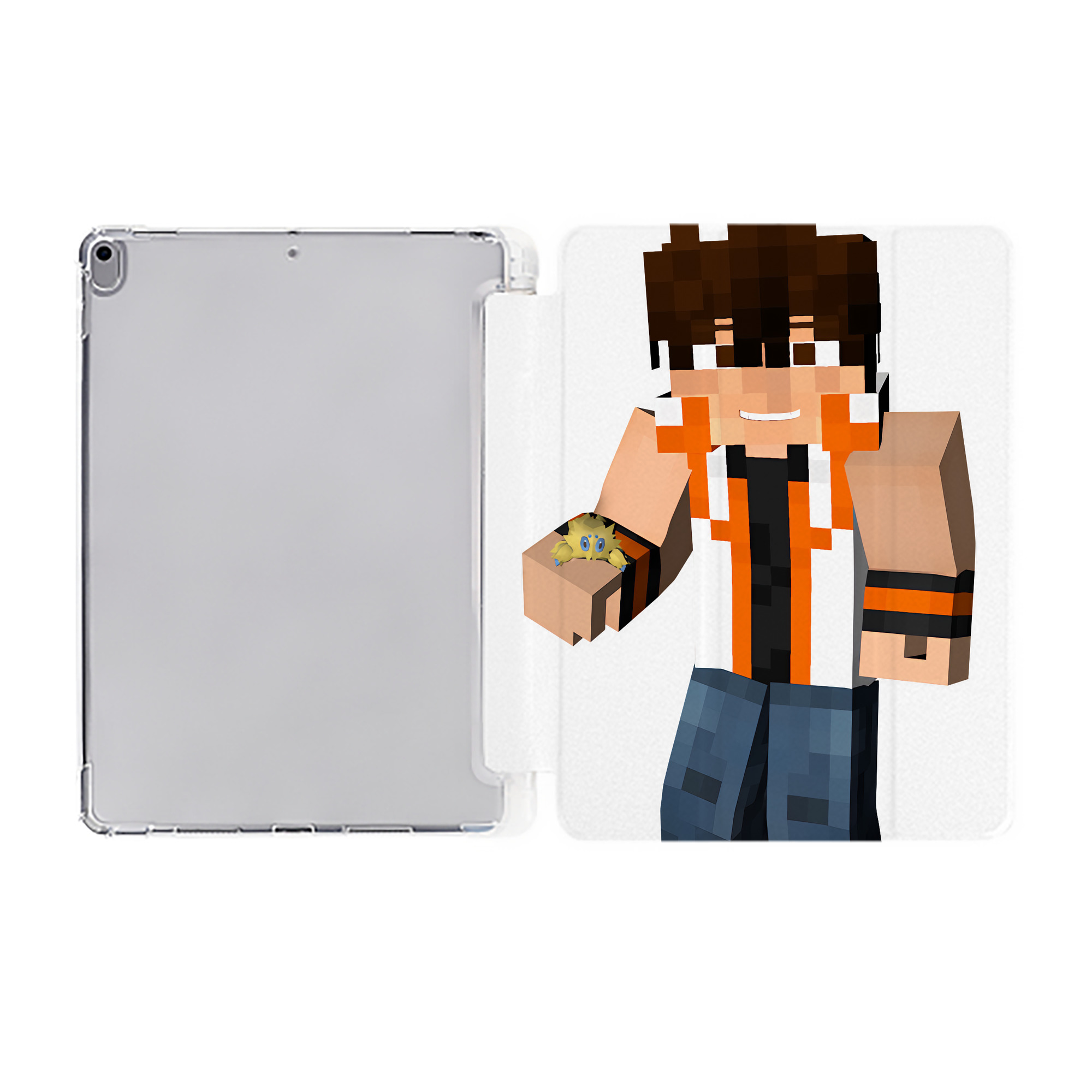 （画像用） マインクラフト ブロックの世界 Minecraft MC Block world IPad ケース ペン収納付き 三つ折りスタンド PUレザー×シリコン 対応機種9.5/10.5/10.9インチ